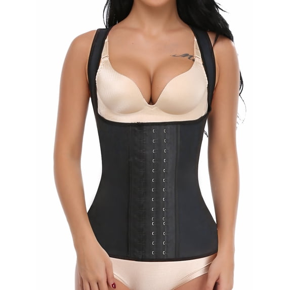 QRIC Women Latex Vest Waist Cincher Corset Steel Boned Tank Top with Hooks Fajas Chaleco Reductoras Colombianas