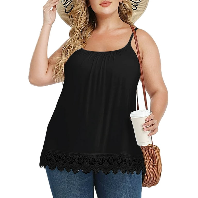 QRIC Women Plus Size Cami with Built in Bra Cup Summer Casual