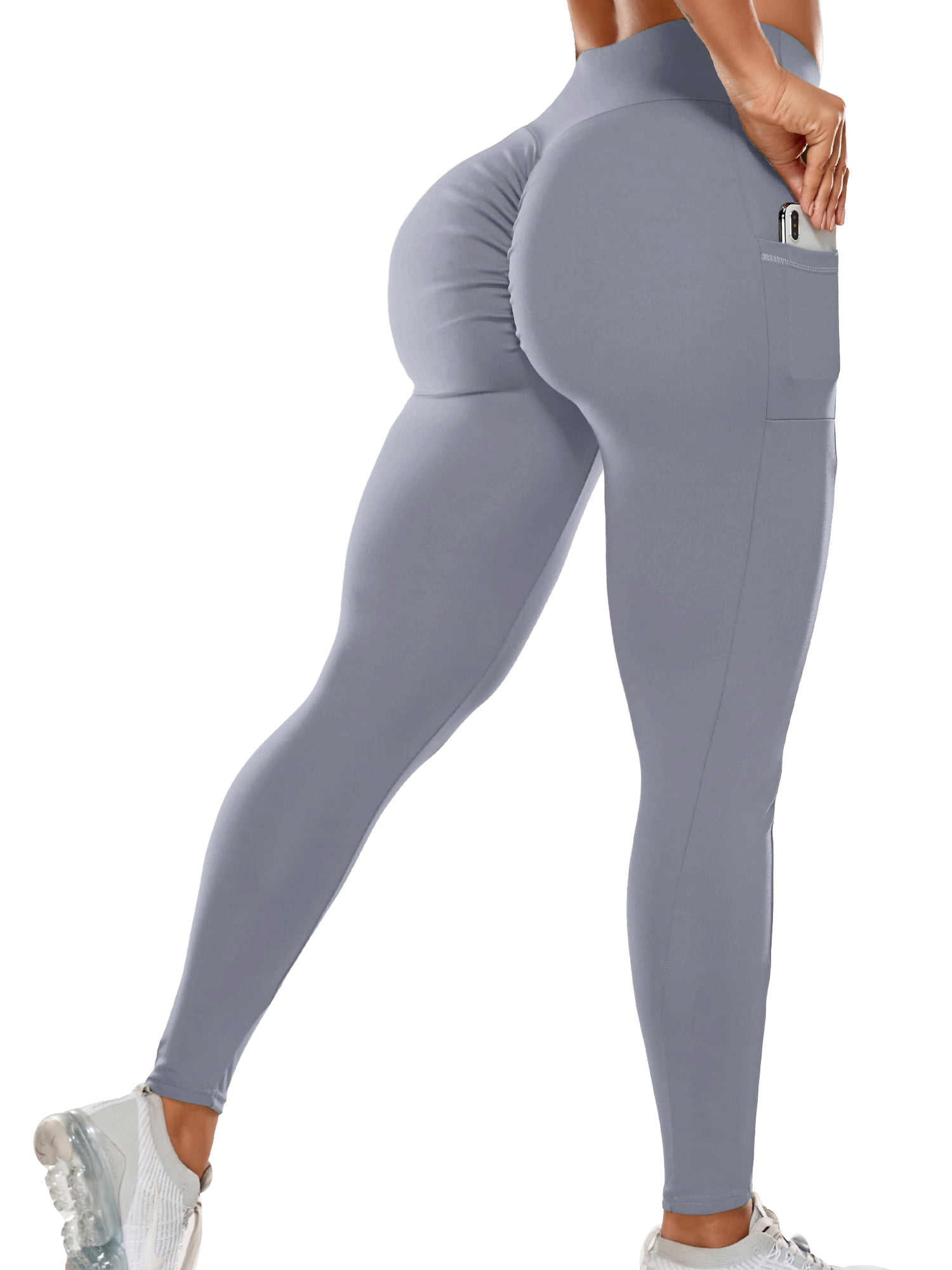 QRIC Women Ruched Scrunch Booty Leggings High Waist Butt Lifting Sport  Workout Yoga Pants Tummy Control Tights 