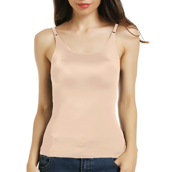 QRIC Women Seamless Compression Cami Top Ice-Silk Under Layering Camisole Slimming Tank Top With Adjustable Straps