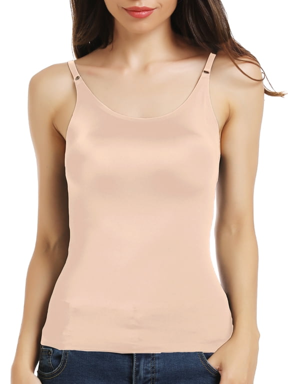 Women Seamless Compression Cami Top Ice-Silk Under Layering Camisole Slimming Tank Top With Adjustable Straps