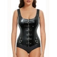 thumbnail image 1 of QRIC Women Sexy Steampunk Zipper Faux Leather Corset Bustier Top Overbust Shapewear Black 6XL, 1 of 9