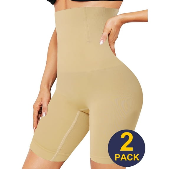 QRIC Women Shapewear Shorts Tummy Control Butt Lifter Body Shaper High Waist Compression Shorts Thigh Slimmer Pack of 2
