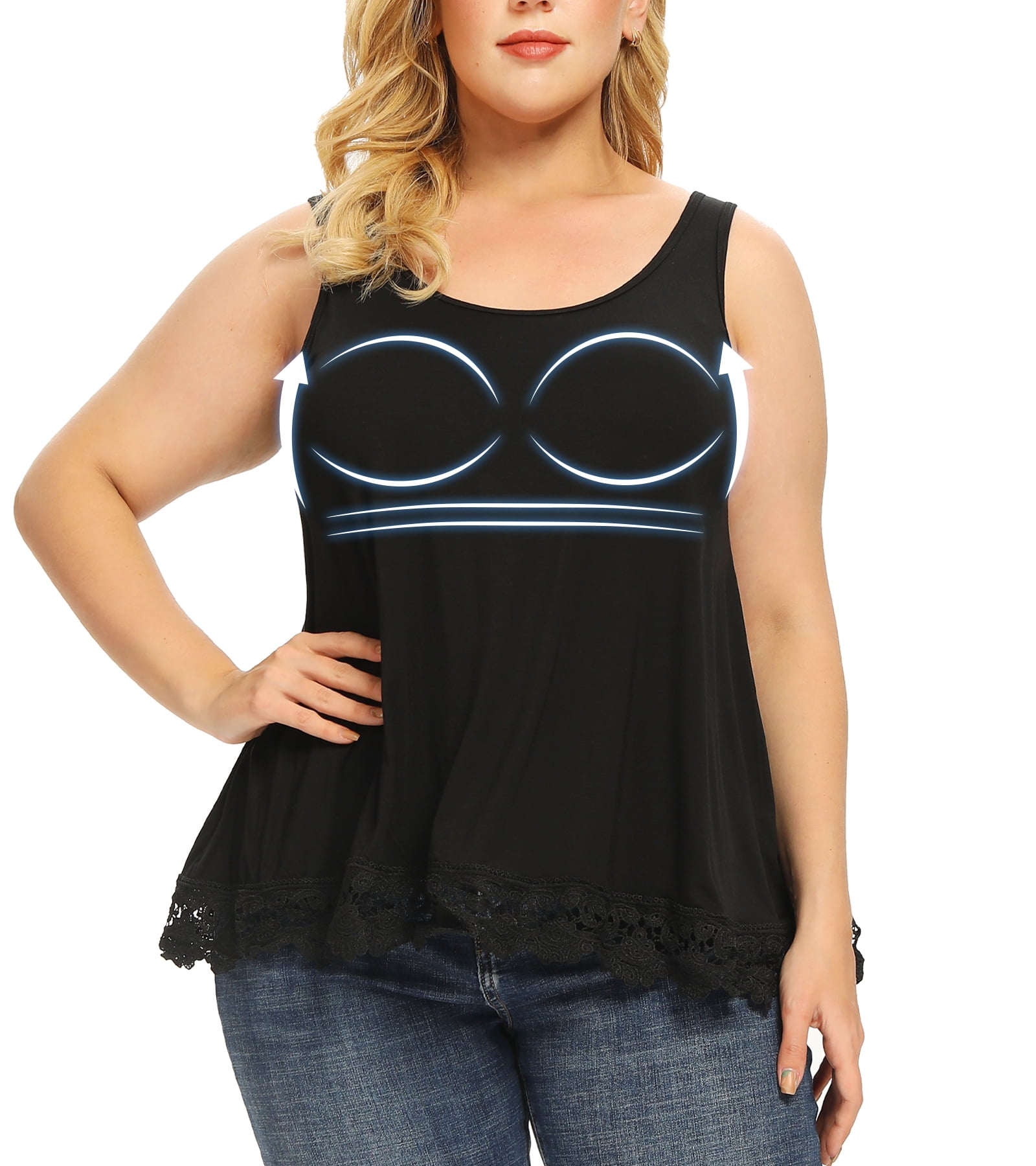 B91xZ Tank Tops With Built In Bras Summer Top For Women Lace Deep