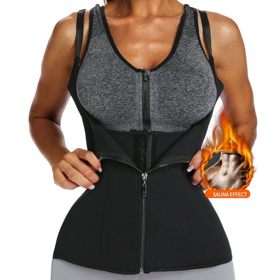QRIC Women Waist Trainer Corset Zipper Vest Body Shaper Cincher Tank Top with Adjustable Straps