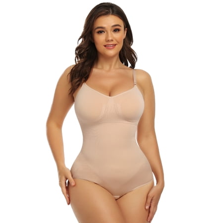 QRIC Women Waist Trainer Shapewear Tummy Control Fajas Colombianas Body Shaper Sexy V-Neck Slim Bodysuit Tops (S-XL)