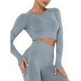 thumbnail image 1 of QRIC Women Workout Crop Top Seamless Shirt Athletic Long Sleeve Fitness Tight Tee, 1 of 6