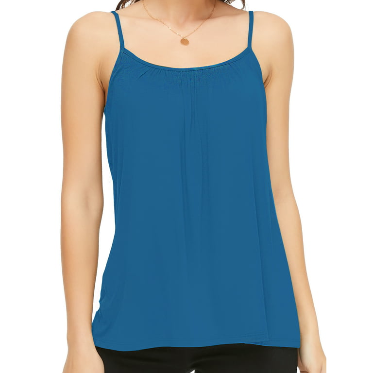 VASLANDA Women's Cami with Built in Bra Cup Casual Flowy Swing Pleated Tank  Top with Adjustable Strap (S-4XL)