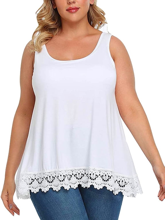 Women's Cami with Built in Bra Cup Summer Casual Flowy Swing Pleated Plus Size Lace Tank Top with Wide Strap (S-4XL)