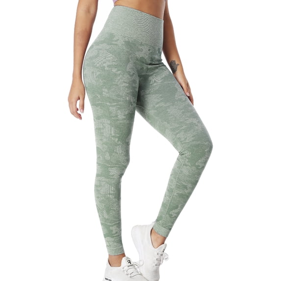 QRIC Women's Camo Seamless Leggings High Waist Workout Pants Tummy Control Slim Stretch Gym Yoga Pants