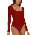 thumbnail image 1 of Qric Women's Henley Shirt Round Neck Button Down Tank Top Long Sleeve Bodysuit S-XXL, 1 of 6