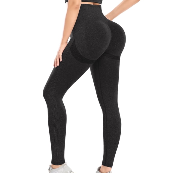 QRIC Women's High Waist Workout Leggings Butt Lift Yoga Pants Stretchy Fitness Gym Tights Black, S