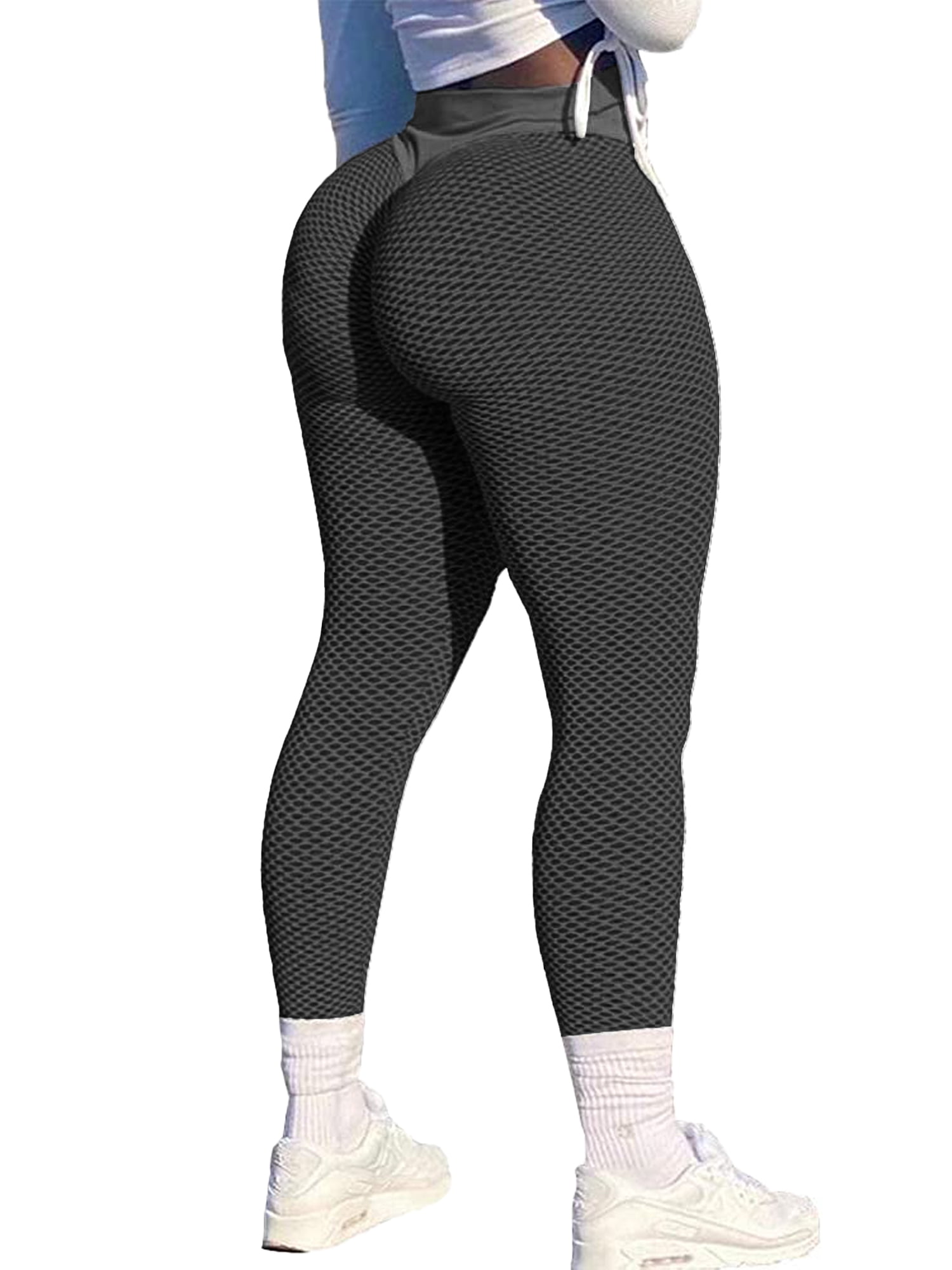 QRIC Women's High Waist Yoga Pants Seamless Ruched Booty Leggings Textured  Anti-Cellulite Butt Lifting Tik Tok Leggings 