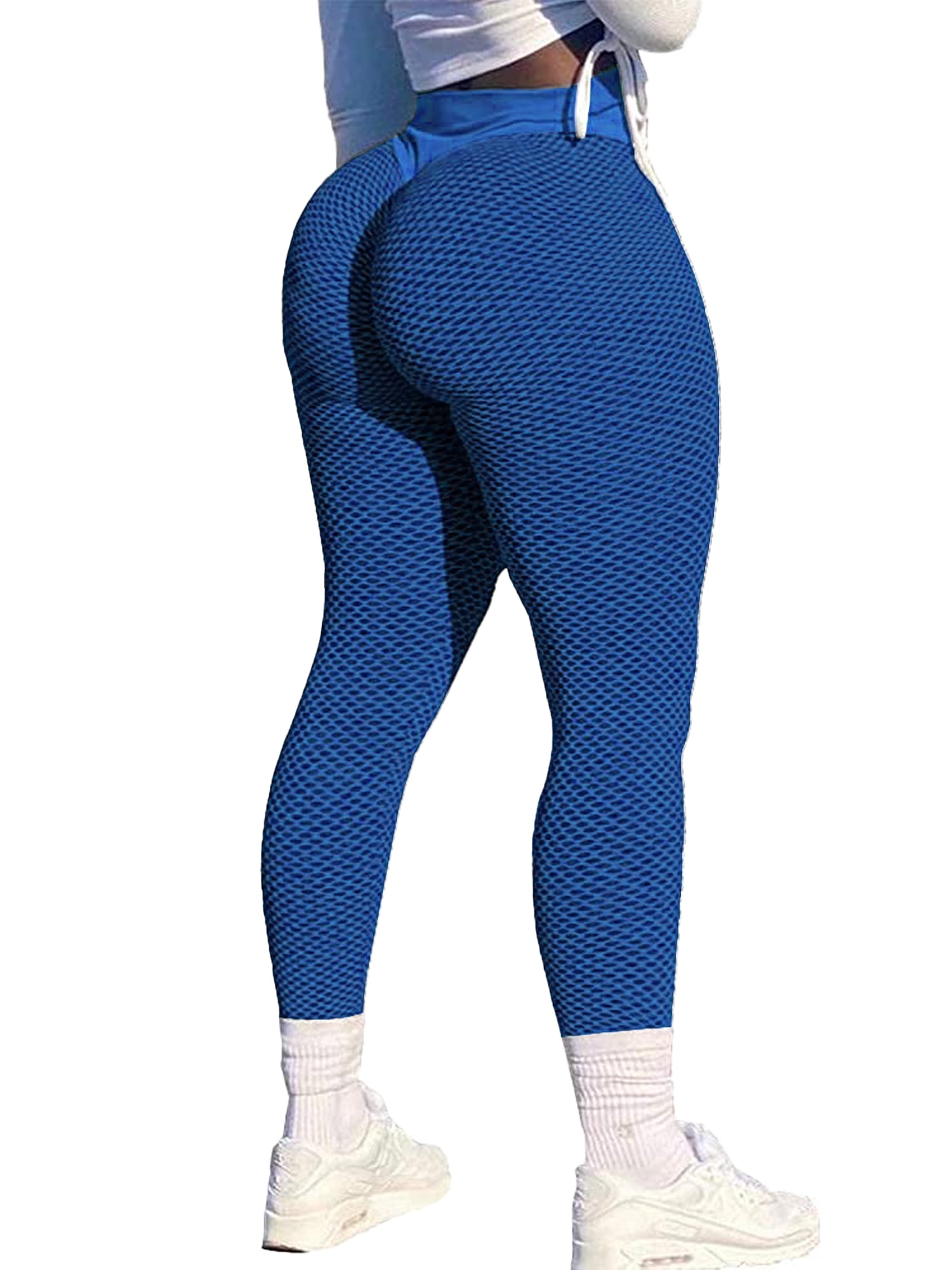 RIOJOY Women's High Waist Leggings 3D Mesh Knitted Ruched