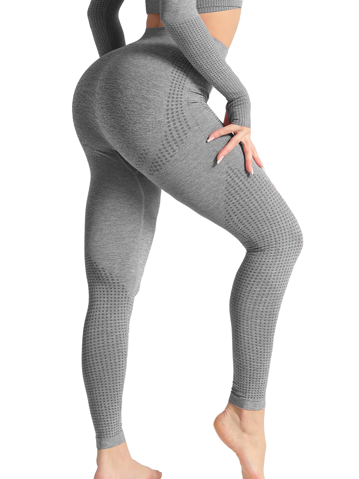 QRIC Women's Seamless Leggings High Waist Tummy Control Dot Contour Yoga  Pants Vital Slimming Compression Pants for Workout 