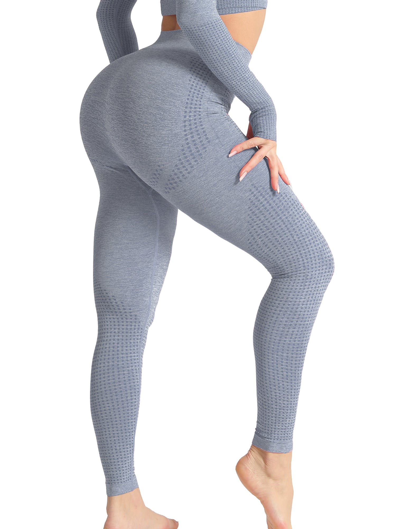 QRIC Women's Seamless Leggings High Waist Tummy Control Dot Contour Yoga  Pants Vital Slimming Compression Pants for Workout