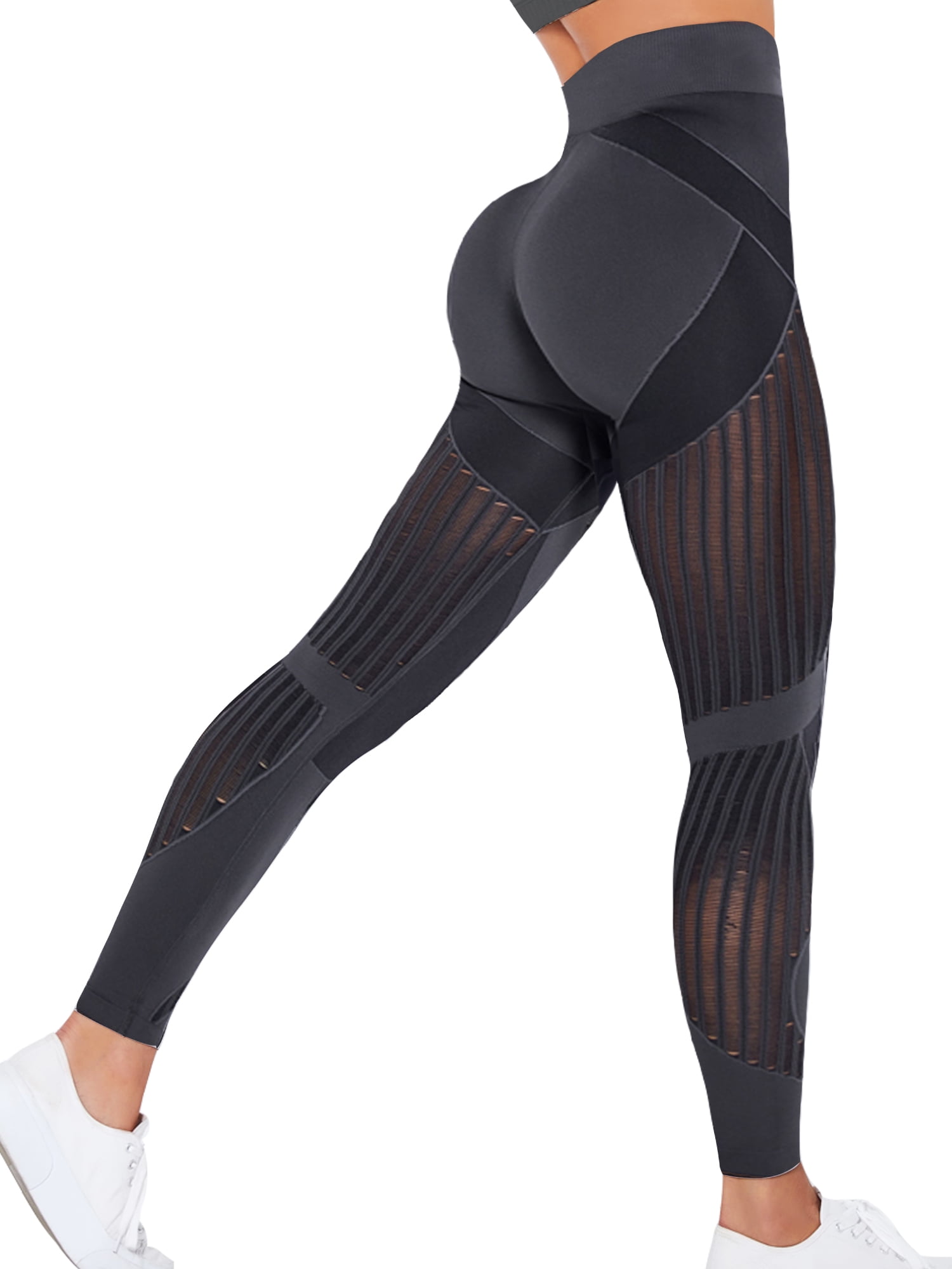 qolati Leggings for Women Sexy Cutout Mesh Seamless Workout Tights Butt  Liftting Tummy Control Gym Yoga Pants