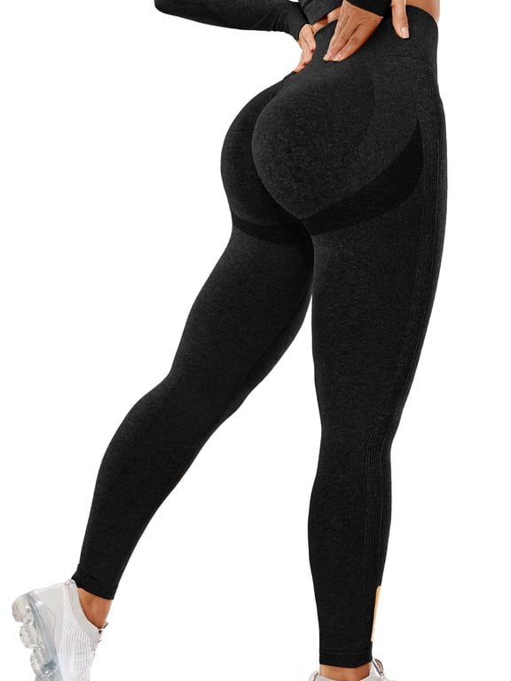 Womens Seamless Butt Lift Leggings High Waisted Yoga Pants Ribbed Gym Workout Running Tights