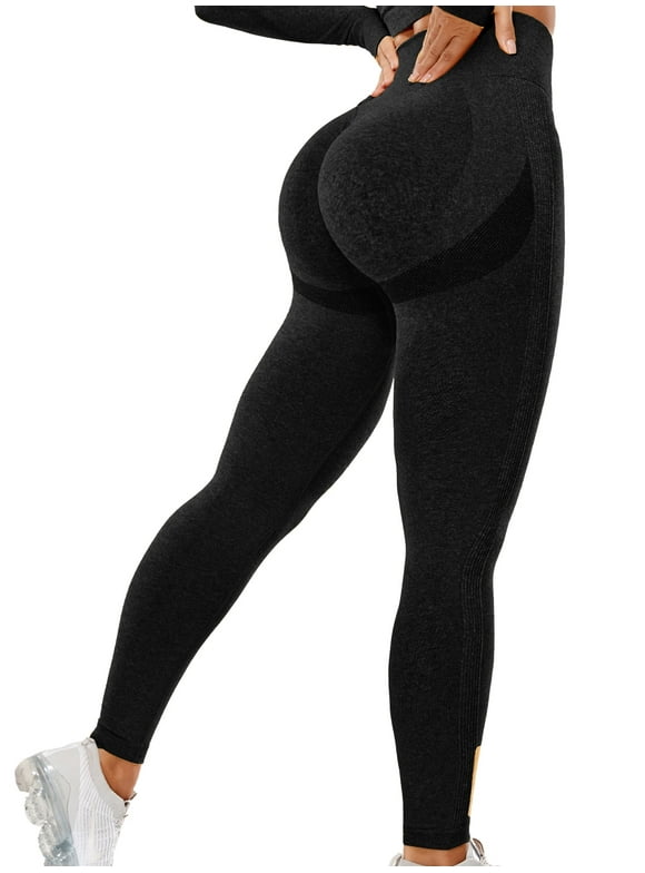 Womens Seamless Butt Lift Leggings High Waisted Yoga Pants Ribbed Gym Workout Running Tights