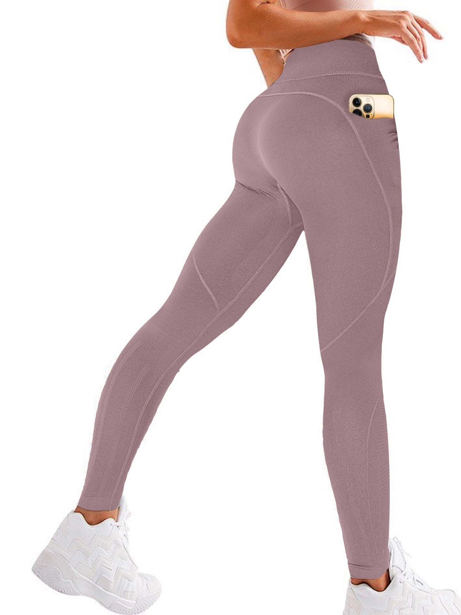 QRIC Womens Seamless Leggings With Pocket High Waisted Workout Tight Leggings  Gym Yoga Pants Tummy Control Sports Compression 