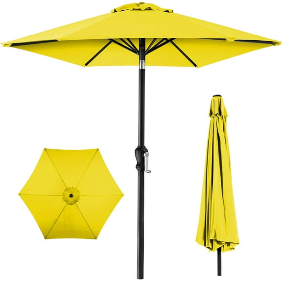 QRKD 10ft Outdoor Table Compatible Steel Polyester Market Patio Umbrella w/Crank and Easy Push Button Tilt - Yellow