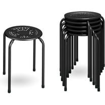 QRKD 17.5" Classroom Stools Set of 6, Steel Stools for School Elementary, Kids Stools w/Daisy Design, Stackable Stools for Classroom, Home, Office, Outdoors, Garden (Black)