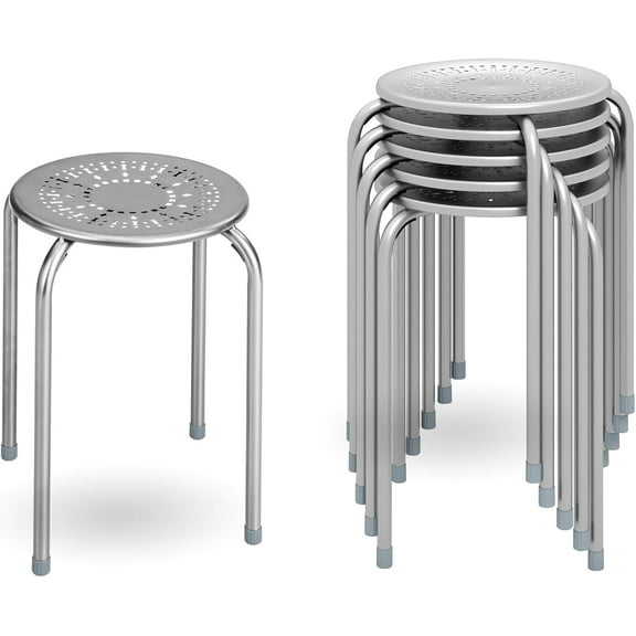 QRKD 17.5" Classroom Stools Set of 6, Steel Stools for School Elementary, Kids Stools w/Daisy Design, Stackable Stools for Classroom, Home, Office, Outdoors, Garden (Gray)