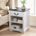 thumbnail image 1 of QRKD 19" Farmhouse Nightstand Wooden Side Bedside Table with Drawer, Open Compartment, End Table with Optional Adjustable Shelf for Bedroom, Rustic White and Black, 1 of 14