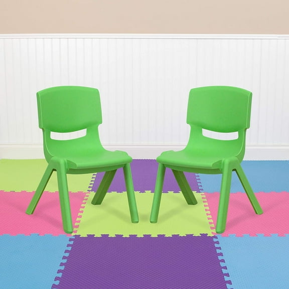 QRKD 2 Pack Green Plastic Stackable School Chair with 10.5" H Seat, Preschool Chair
