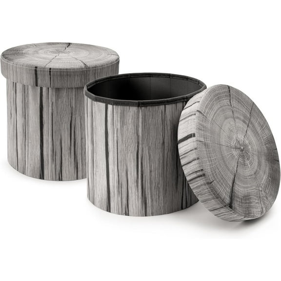 QRKD 2 Pack Tree Stump Stool, Toy Storage Ottoman 15 Inch Fake tree stumps Log Stool Storage, Artificial Tree Trunk, Perfect Footstool Kids Toy Chest, Rustic Log Cabin Decor Bench(Gray)