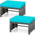 thumbnail image 1 of QRKD 2 Pieces Patio PE Rattan Ottomans, Multipurpose Outdoor Footstool Footrest Additional Seating Side Table with Soft Zippered Cushions for Deck, Garden, and Yard (Turquoise), 1 of 9