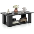 thumbnail image 1 of QRKD 2-Tier Coffee Table, Modern Rectangular Center Cocktail Table with 5 Support Legs, Wooden Accent Living Room Furniture, Small Coffee Table for Small Spaces, Easy Assembly (Black), 1 of 9
