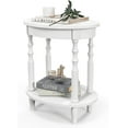 thumbnail image 1 of QRKD 2-Tier Oval End Table, Sofa Side Table with Storage Shelf, Solid Wood Legs, Modern Accent Table, Compact Nightstand for Living Room, Bedroom, Small Space, White, 1 of 10