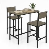 QRKD 3 Piece Counter Height Bar Table Set, Pub Table and Chairs Set of 2, High Top Console Table with Stools for 2, Space-Saving Dinette Set for Breakfast Nook (Grey)