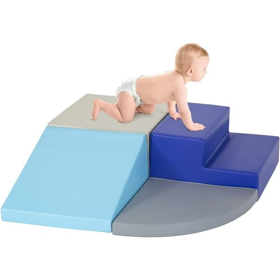 QRKD 4-Piece Set Climbing Toys for Toddlers 1-3 and Climb Foam Play Set Babies Foam Blocks Toddler Climbing Toys Indoor Baby Climbing Toys Children’s Toy for Crawling Climbing and Sliding（Blue）
