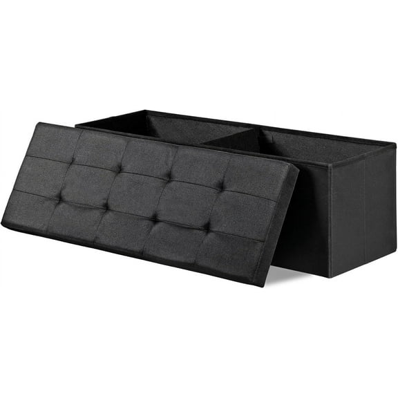 QRKD 43 Inches Storage Ottoman Bench, Folding Footrest with Padded Seat Sotrage Chest Long Box for Livingroom Bedroom Entryway, 660 lbs Capacity 15" x 43" x 15" (Black, 43 inch)