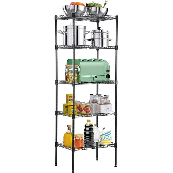 QRKD 5-Tier Metal Wire Shelving Unit Snack Shelf Height Adjustable Storage Rack,Storage Shelves 750 Lbs Capacity Standing Utility Shelf for Laundry Kitchen Pantry Garage Organization,Chrome