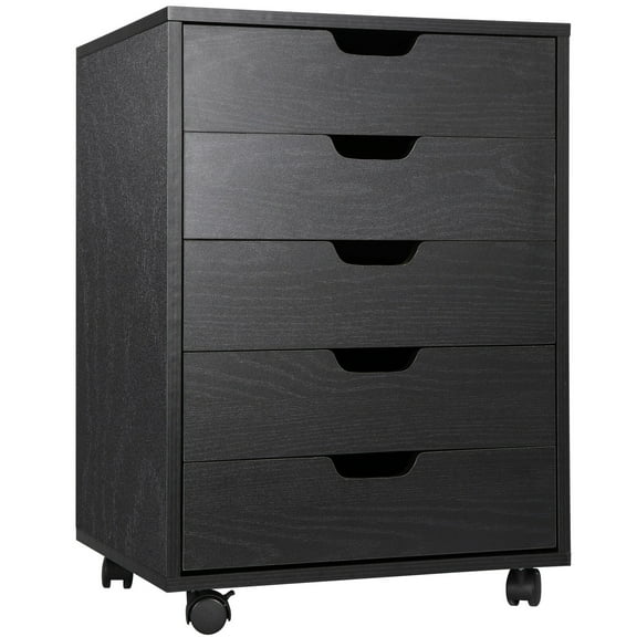QRKD 5 drawer vanity storage vanity drawer cabinet living room Fabric Storage Tower Tall Chest Organizer Unit for Living Room Nursery Entryway Closets(Black Wood)