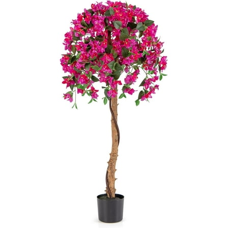 QRKD 53" Artificial Bougainvillea Tree, Faux Silk Flower Plant in Pot with 576 Flowers & 288 Leaves, Indoor Outdoor Fake Bougainvillea for Home, Office and Garden Decor, Red