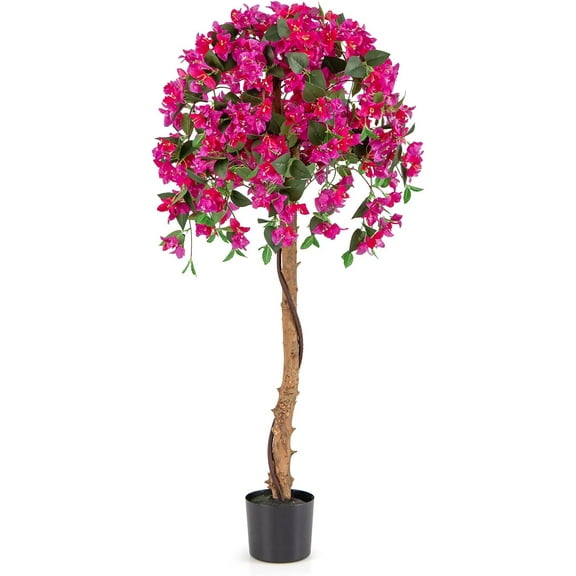 QRKD 53" Artificial Bougainvillea Tree, Faux Silk Flower Plant in Pot with 576 Flowers & 288 Leaves, Indoor Outdoor Fake Bougainvillea for Home, Office and Garden Decor, Red