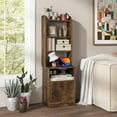 thumbnail image 1 of QRKD 56" Tall Nightstand with Charging Station, Bedside Table with Adjustable Open Shelves, Storage Cabinet, End Table with Bookcase for Bedroom, Study, Rustic Brown, 1 of 8