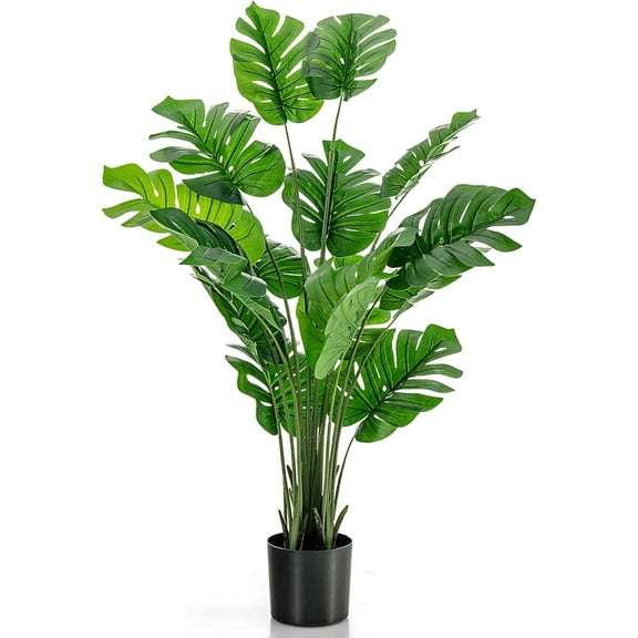 QRKD 5FT Fake Monstera Deliciosa Plants, Faux Monstera Plant w/15 Turtle Leaves, Cement-Filled Plastic Pot, 60 Inch Fake Plant for Indoor Home Office Living Room Decoration