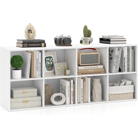 QRKD 8-Cube Bookcase, 3-Tier Cubby Bookshelf, Horizontal Vertical Display Rack with Anti-Tipping Kits, Modern Storage Organizer Shelf Unit for Bedroom, Living Room, Study (White, 8-Cube)