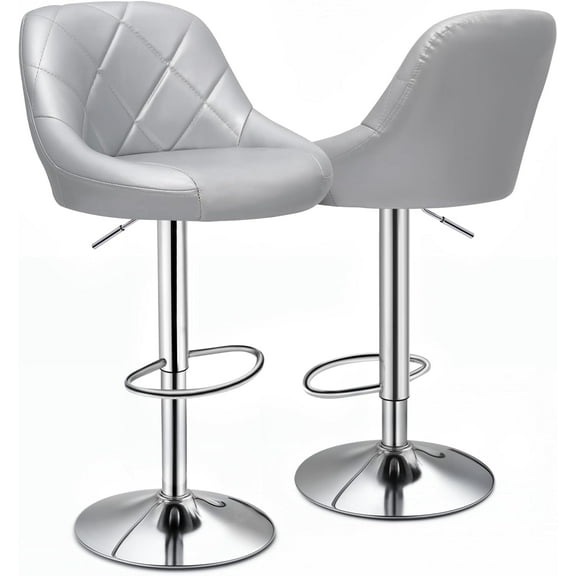 QRKD Bar Stools Set of 2, Swivel Counter Height Bar Stools, Modern Island Chair with Back and Footrest for Kitchen Dining Room, Silver
