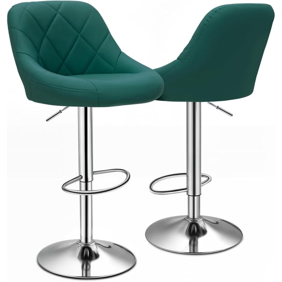 QRKD Bar Stools Set of 2, Swivel Counter Height Bar Stools, Modern Island Chair with Back and Footrest for Kitchen Dining Room, Teal Green