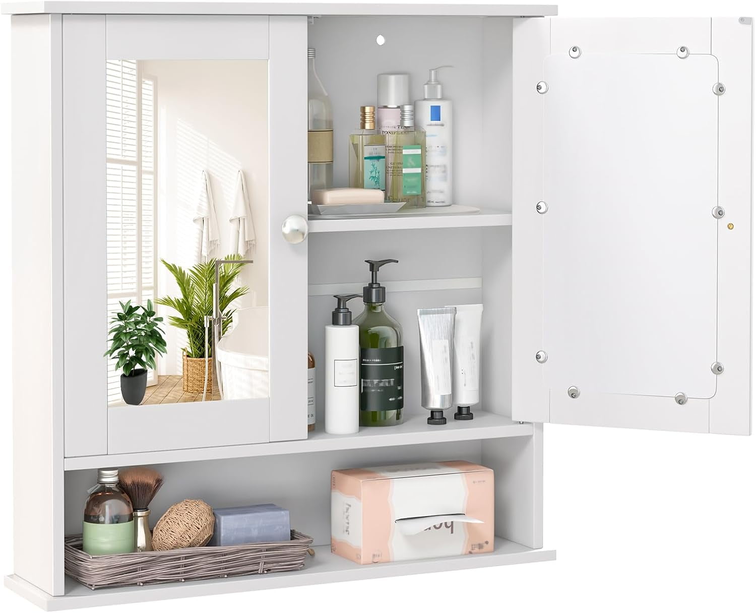 QRKD Bathroom Storage Cabinet with Mirror, Wall Mount Space-Saving ...