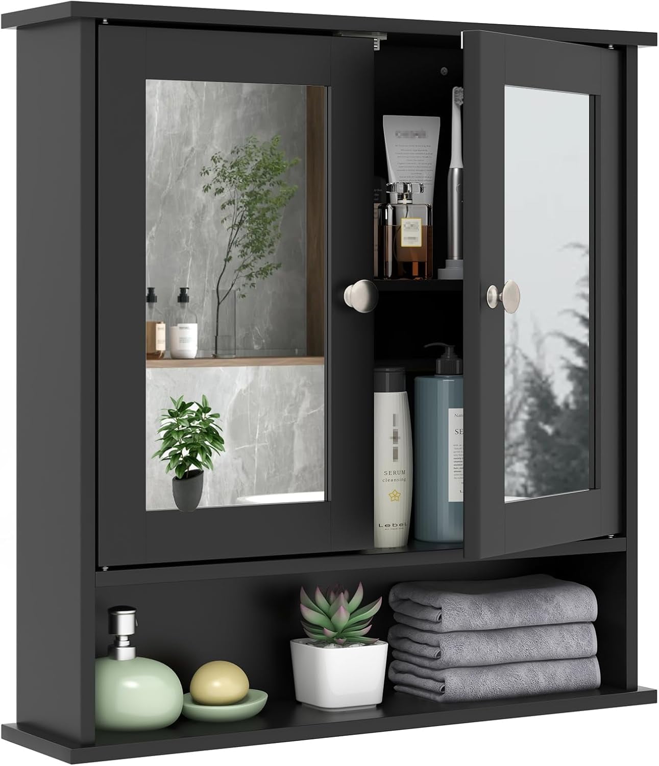 QRKD Bathroom Storage Cabinet with Mirror, Wall Mount Space-Saving ...
