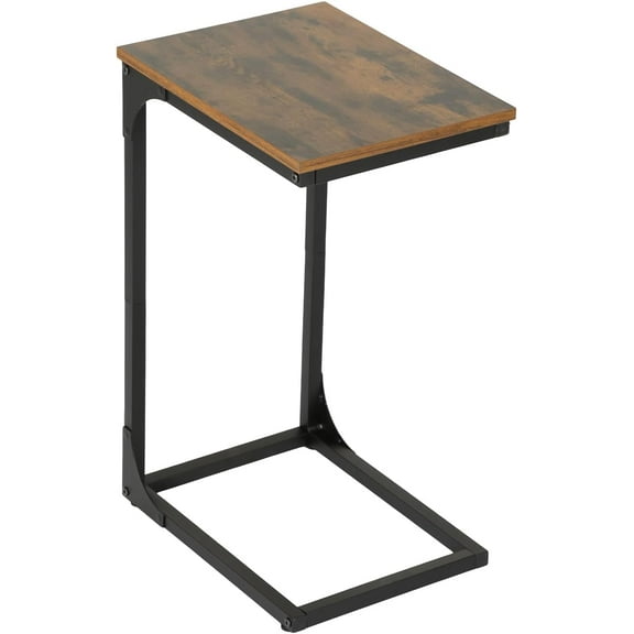 QRKD C Shaped End Table with Metal Frame Adjustable Feet, Under Couch Bedside Table Couch Sofa Snack End Tables for Living Room, Bedroom,Brown
