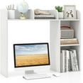 thumbnail image 1 of QRKD Desktop Shelf, Wood Desktop Bookshelf with 5 Shelves, Computer Table Display Rack for 27” Computer Monitor, Desk Organizer Shelf, Desk Hutch Dorm for Top of Desk, Home, Office, White, 1 of 9