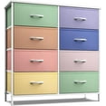 thumbnail image 1 of QRKD Dresser with 8 Drawers - Furniture Storage Chest Tower Unit for Bedroom, Hallway, Closet, Office Organization - Steel Frame, Wood Top, Tie-dye Fabric Bins (Pastel 2), 1 of 12